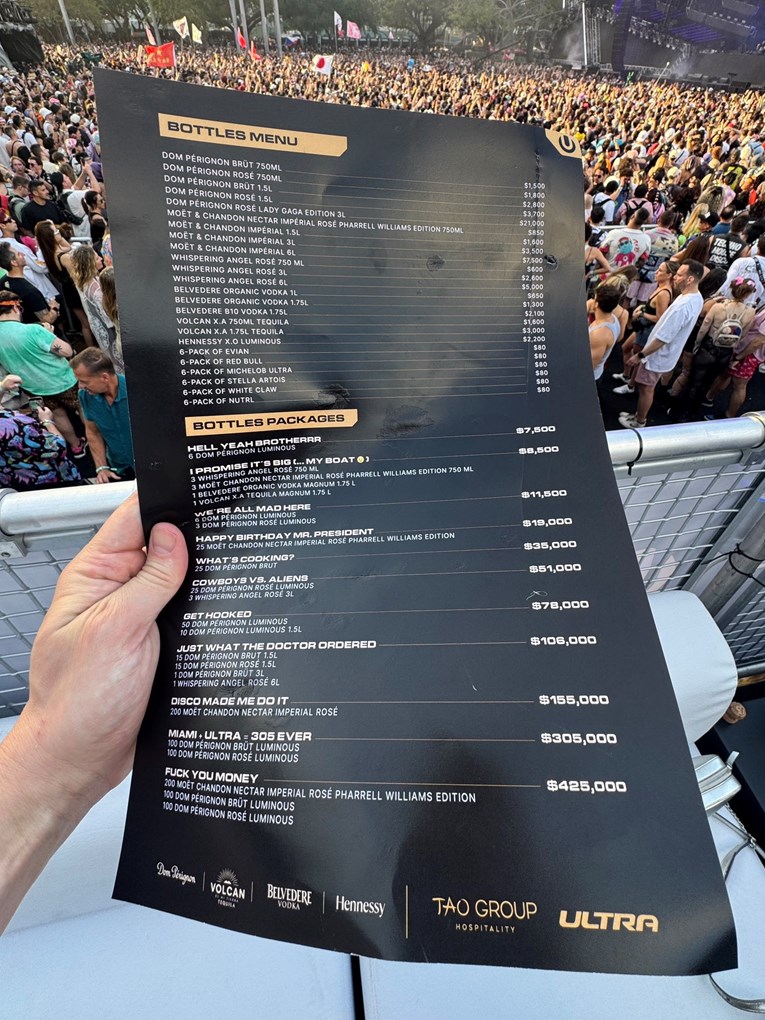 Cjenik s Ultre u Miamiju izazvao reakcije: "Pa što će uopće nekome 200 boca pića?"