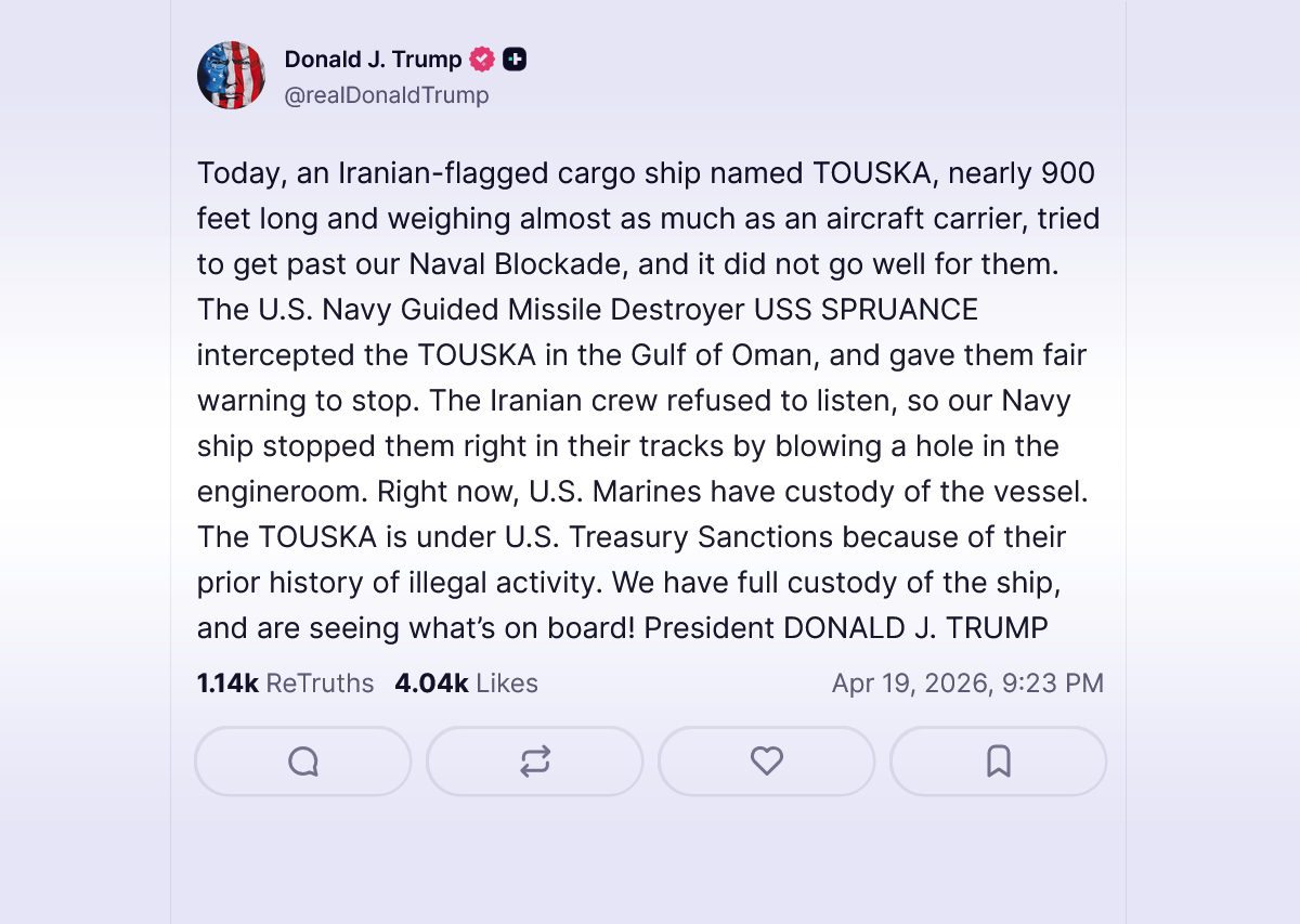 Trump: Američki marinci zauzeli iranski brod u Hormuškom tjesnacu