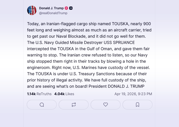 Trump: Američki marinci zauzeli iranski brod u Hormuškom tjesnacu