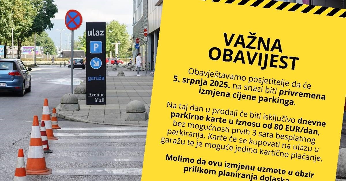 Avenue Mall objavio nove cijene parkinga za 5.7.: "Samo dnevna za 80 eura"