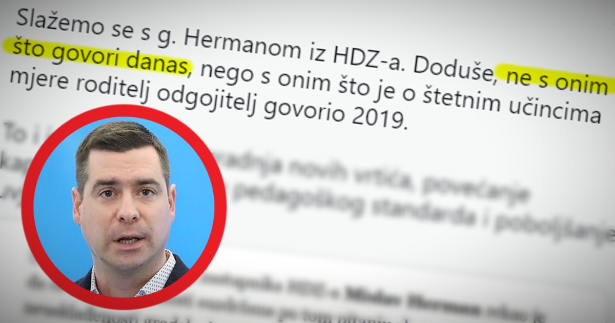 Možemo: Ovako je HDZ-ov Herman 2019. godine govorio o mjeri roditelj odgojitelj