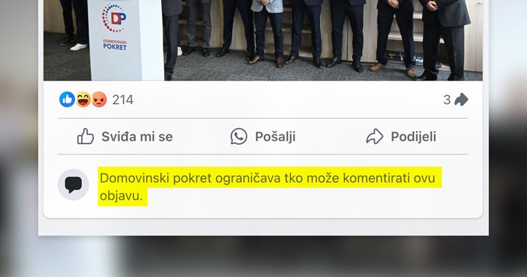 Domovinski pokret zabranio komentare na Facebooku