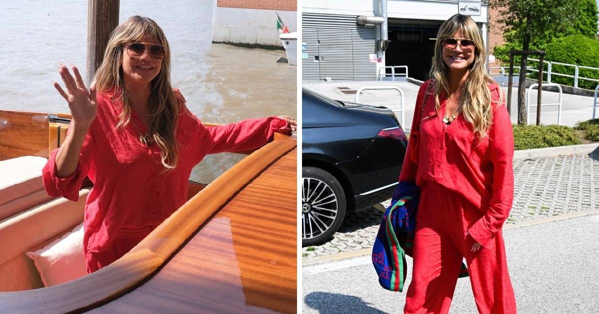 Heidi Klum u crvenom kompletu stigla u Veneciju, mahnula obožavateljima