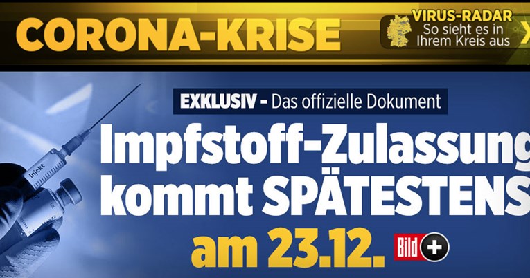 Bild: EU će 23. 12. odobriti Pfizerovo cjepivo. Prva cijepljenja odmah iza Božića