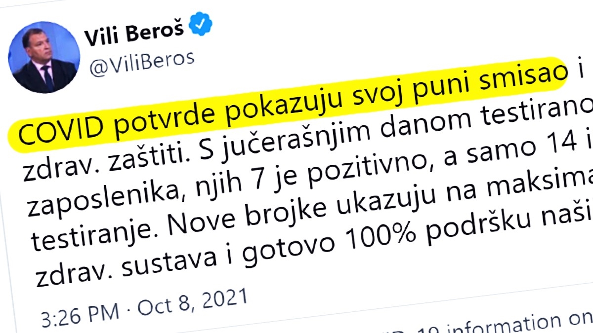 Beroš: Covid-potvrde pokazuju svoj puni smisao