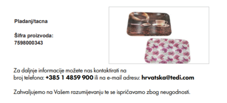 Iz TEDi-ja se povlači posuđe. Sadrži formaldehid