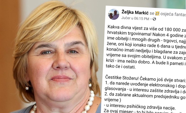Željka Markić komentirala zabranu rada nedjeljom