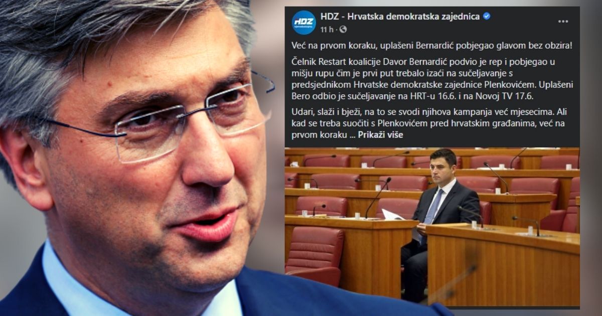 HDZ: Uplašeni Bernardić podvio rep i od sučeljavanja pobjegao glavom bez obzira