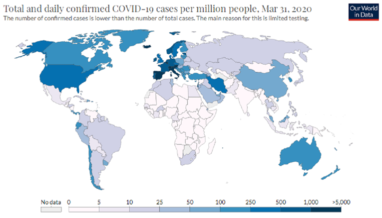 Pogledajte kartu država prema broju slučajeva zaraze na milijun stanovnika