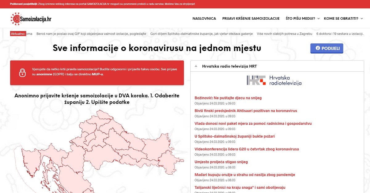 Pojavila se stranica za prijavu kršitelja samoizolacije. Vlada: Ne upisujte podatke