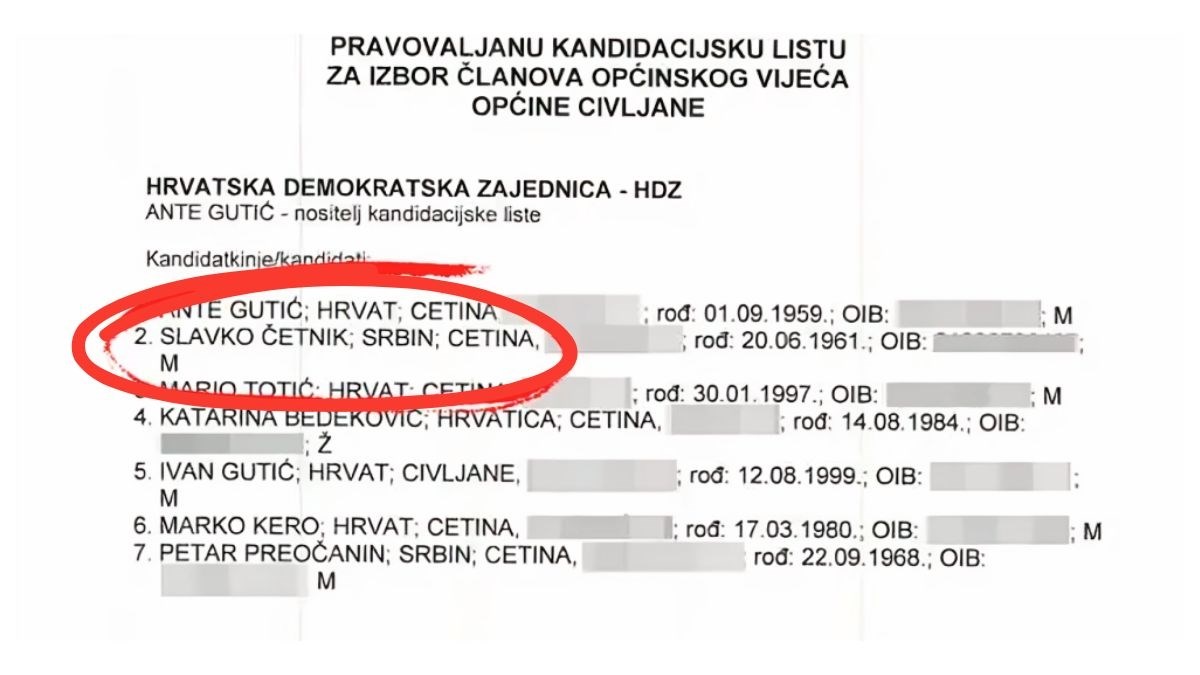 Srbin Četnik na listi HDZ-a