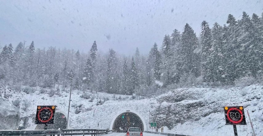 U Gorskom kotaru pada snijeg, pogledajte snimku vožnje po autocesti