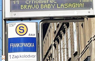 Na ZET-ovim ekranima diljem Zagreba stoji: "Bravo Baby Lasagna!"