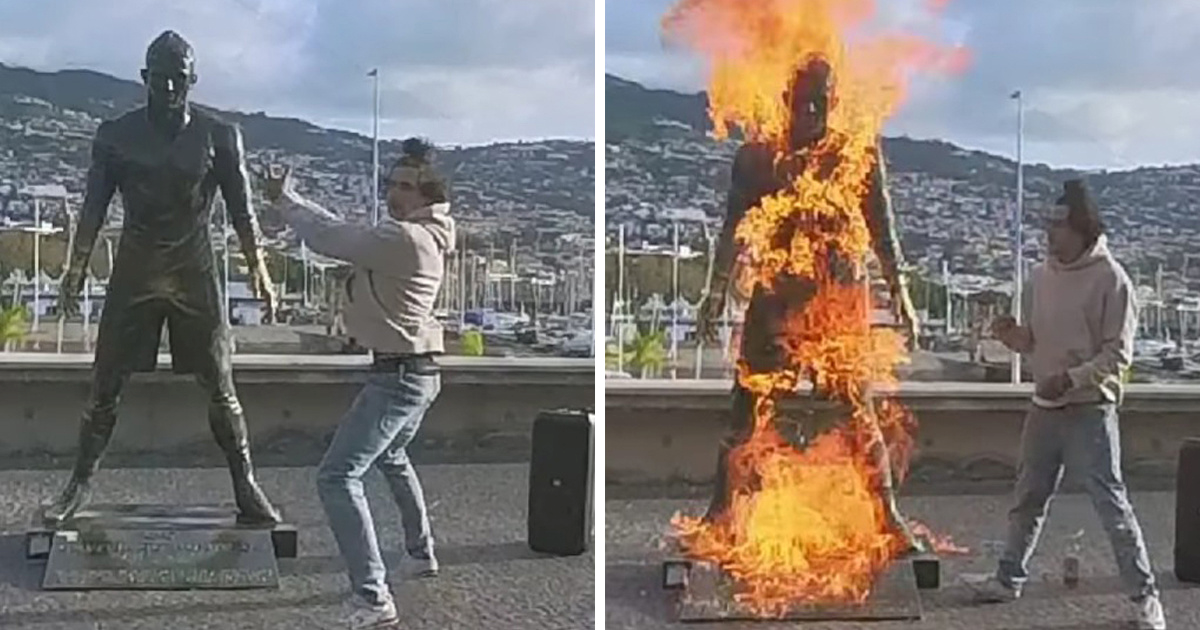 VIDEO Zapaljen kip Cristiana Ronalda. Vandal: "Ovo je zadnje Božje upozorenje"