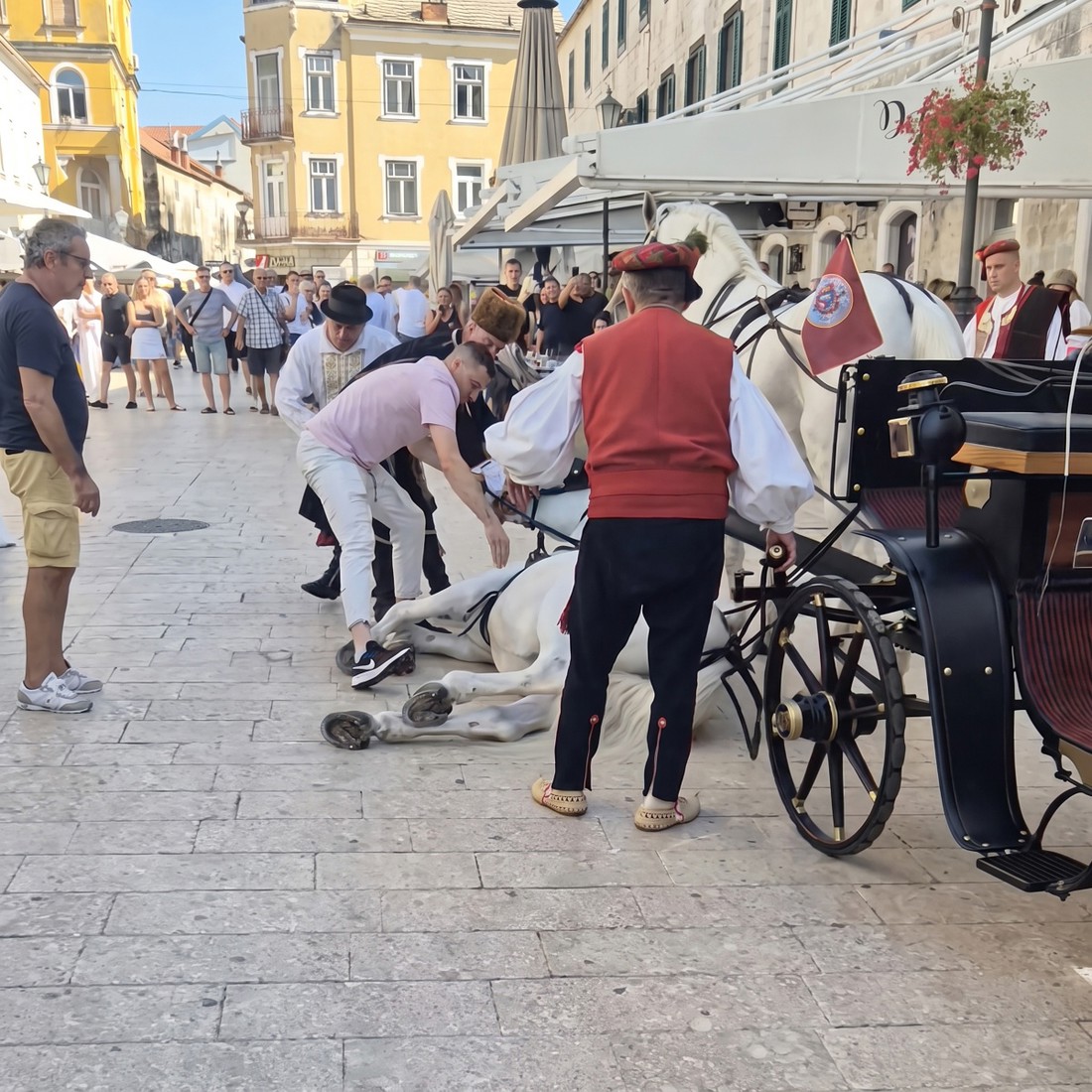 VIDEO Konji proklizali i pali u centru Sinja
