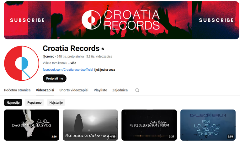 Na YouTube vraćen kanal Croatia Recordsa