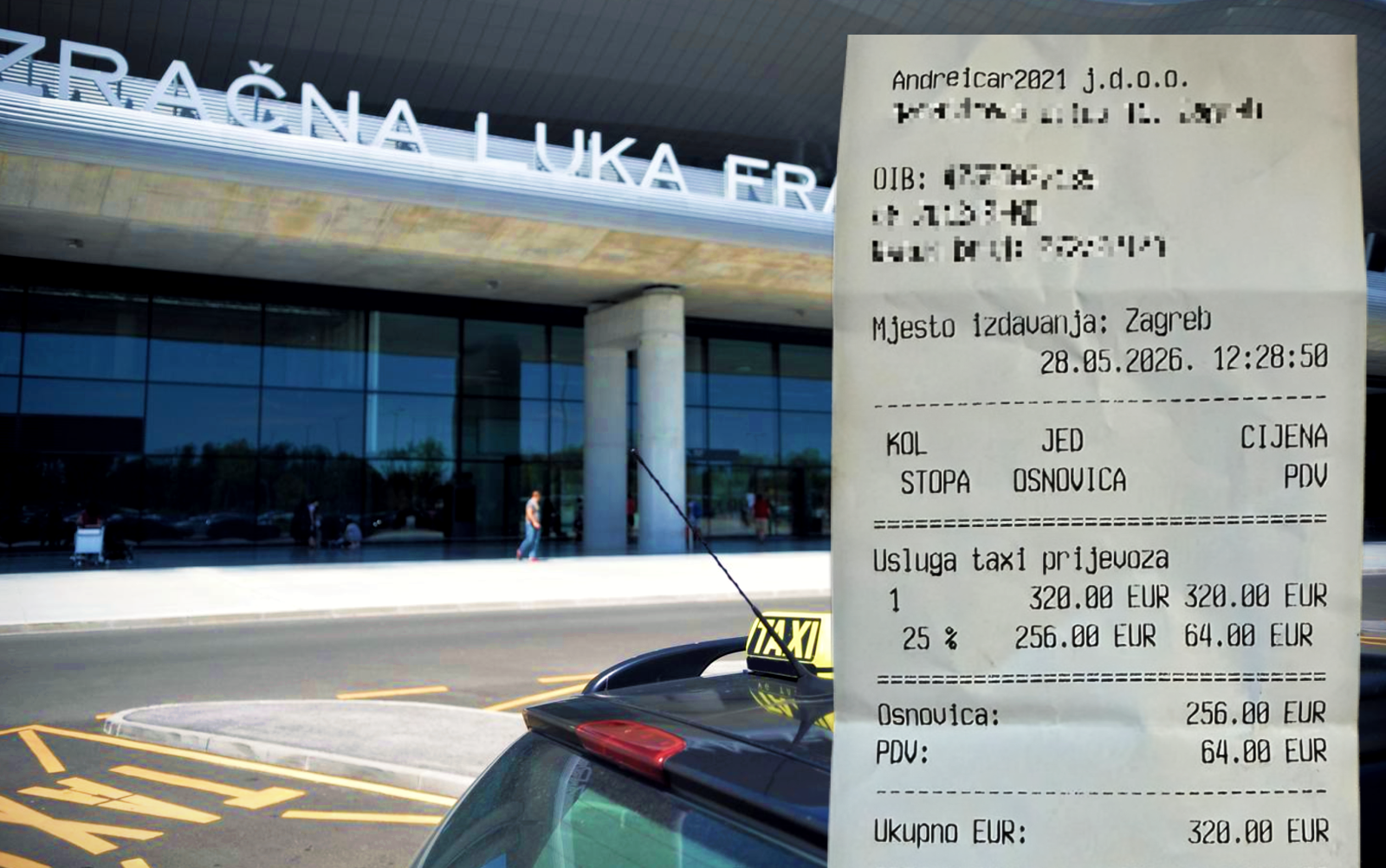 Vožnju od centra Zagreba do areodroma platio 320€. Taksist je dobro poznat javnosti