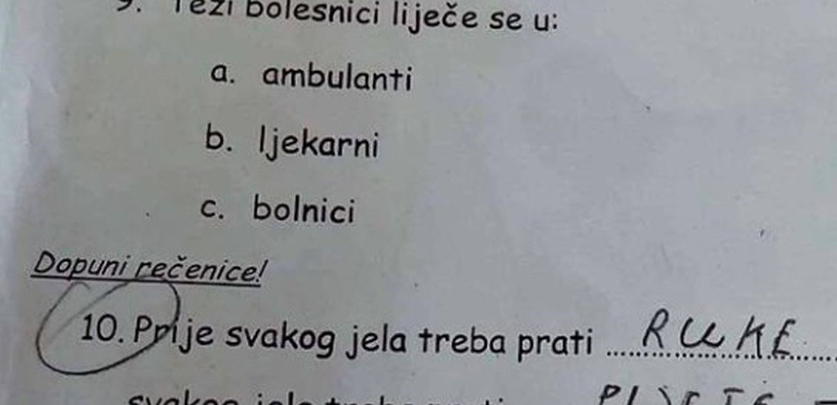 Odgovor malog Dalmatinca na testu nasmijao Fejs: "Nakon jela treba prati..."