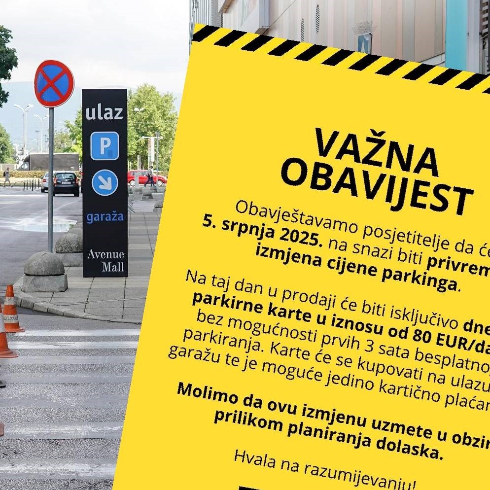 Avenue Mall objavio nove cijene parkinga za 5.7.: "Samo dnevna za 80 eura"