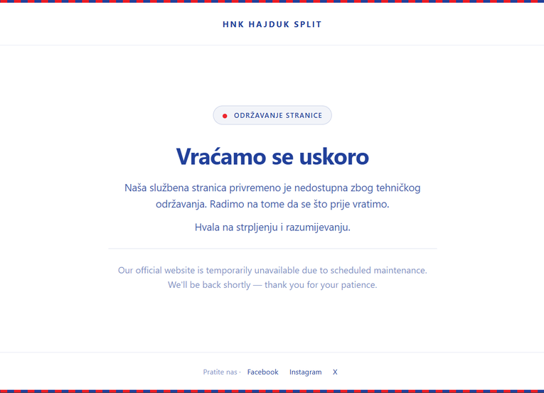 Osvanula nova poruka na Hajdukovoj hakiranoj web-stranici: "Vraćamo se uskoro"
