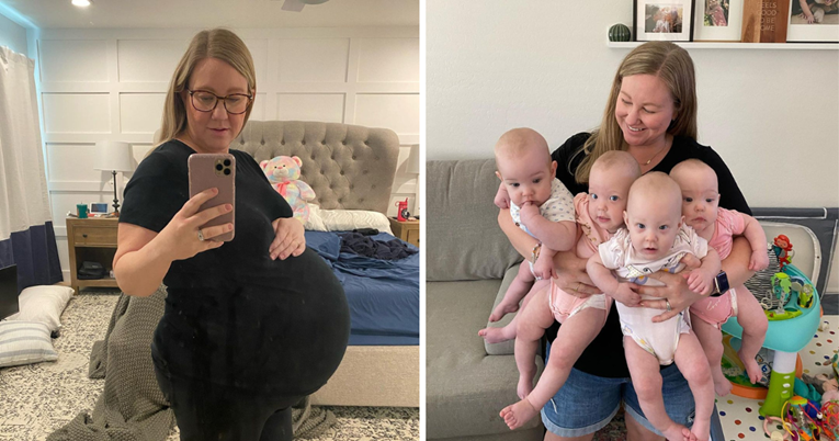Mama četvorki fotografirala se u 31. tjednu trudnoće pa 31 tjedan nakon rođenja beba