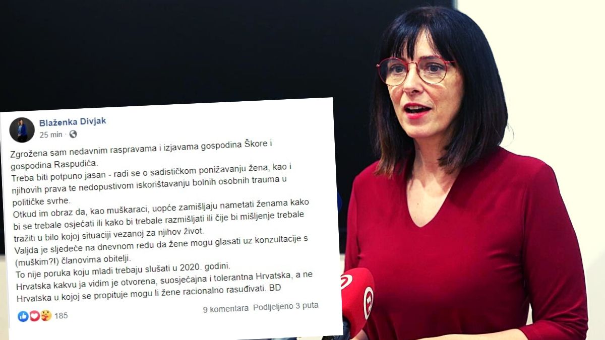 Divjak komentirala izjave Škore i Raspudića: Radi se o sadističkom ponižavanju žena