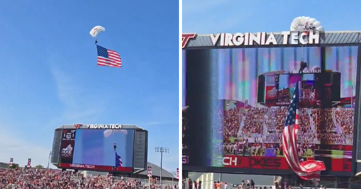 VIDEO Padobranac s američkom zastavom zabio se u semafor na stadionu