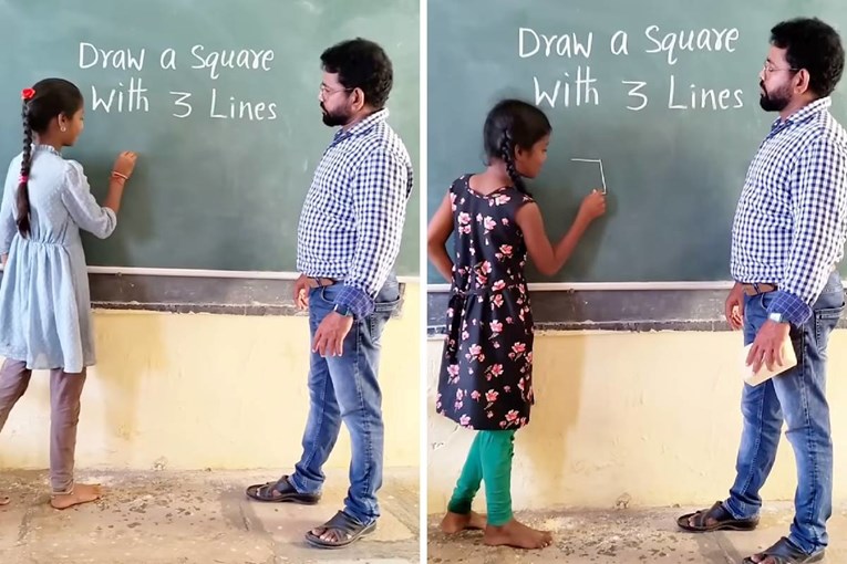 Učitelj je tražio da učenici nacrtaju kvadrat s tri crte. Rješenje je iznenadilo sve