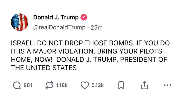 Trump: IZRAEL. NE BACAJTE TE BOMBE, VRATITE PILOTE! Ubrzo objavio: Piloti se vraćaju