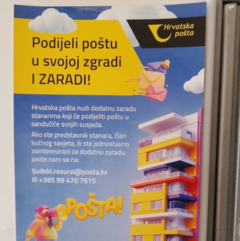 Hrvatska pošta nudi posao stanarima. Za raznošenje pošte susjedima do 300 eura