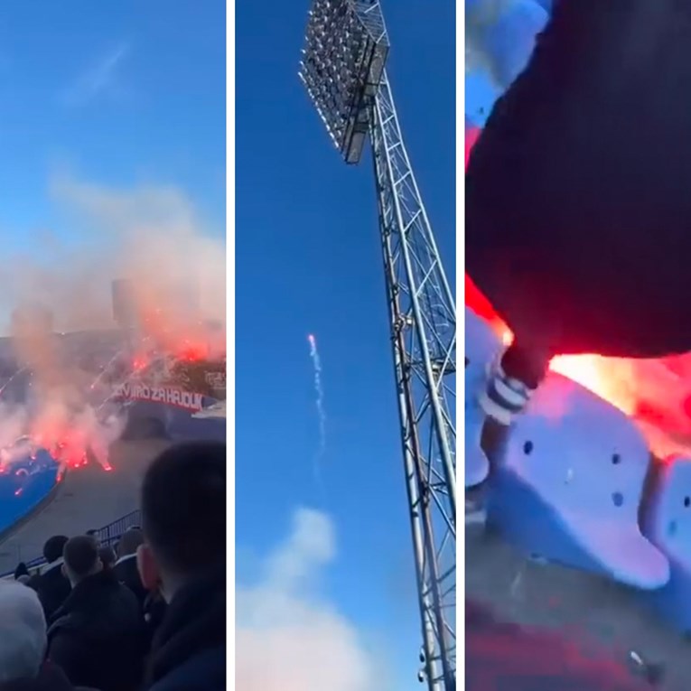 VIDEO Torcida bacila baklju među navijače Dinama na zapadnoj tribini
