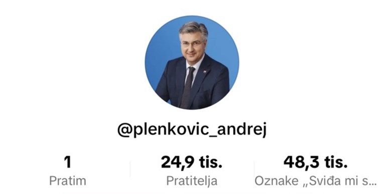 Plenković na TikToku prati samo jedan profil, nije HDZ