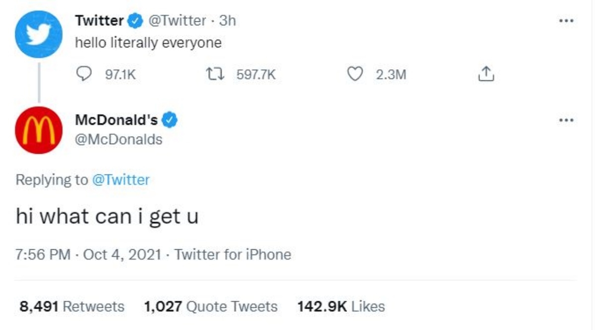 Milijuni ljudi lajkaju razgovor McDonald'sa i Twittera nakon pada Facebooka