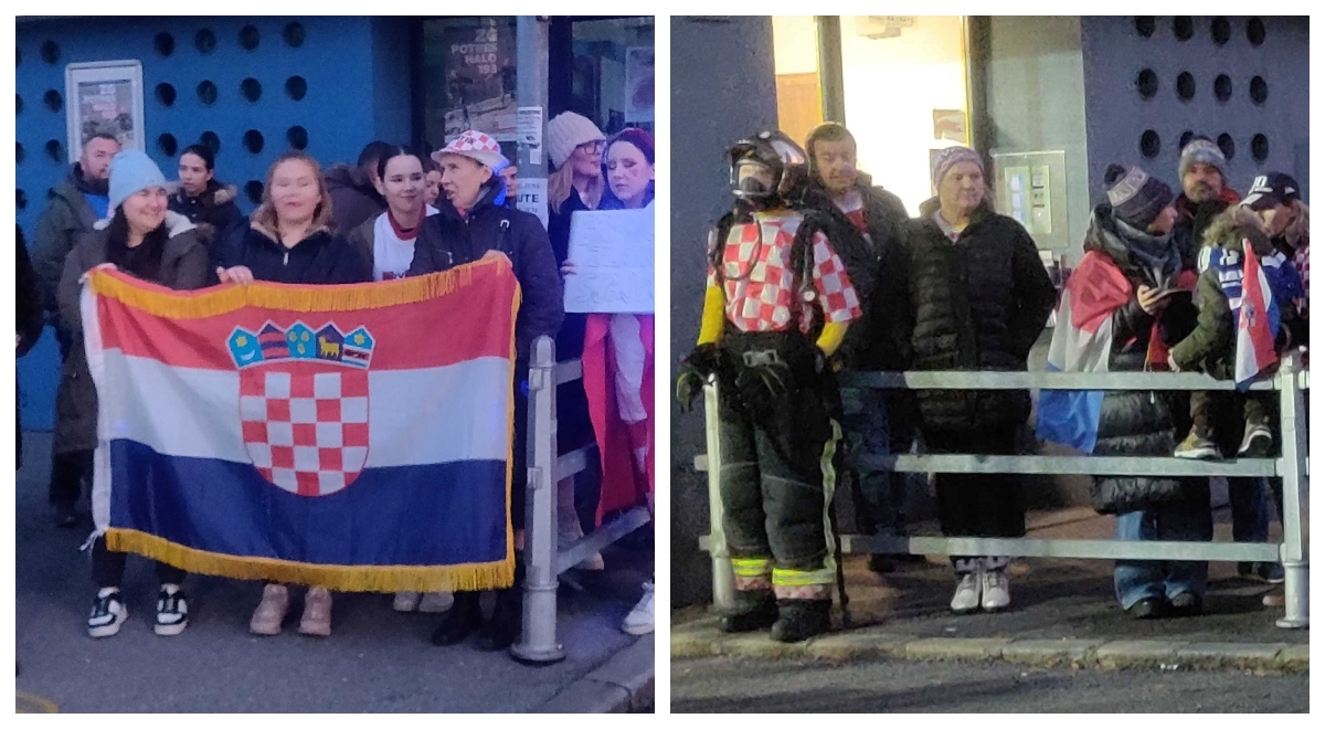 FOTO Navijači uz vatromet i bakljadu čekaju Vatrene kod zagrebačkih vatrogasaca