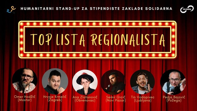 Top lista regionalista za Zakladu Solidarna: Humanitarna večer stand-upa u Zagrebu