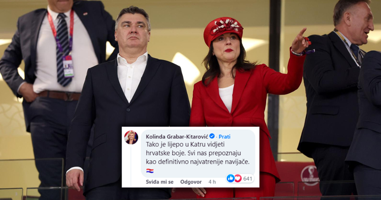 Kolinda komentirala fotku Milanoviću: "Svi nas prepoznaju kao najvatrenije navijače"