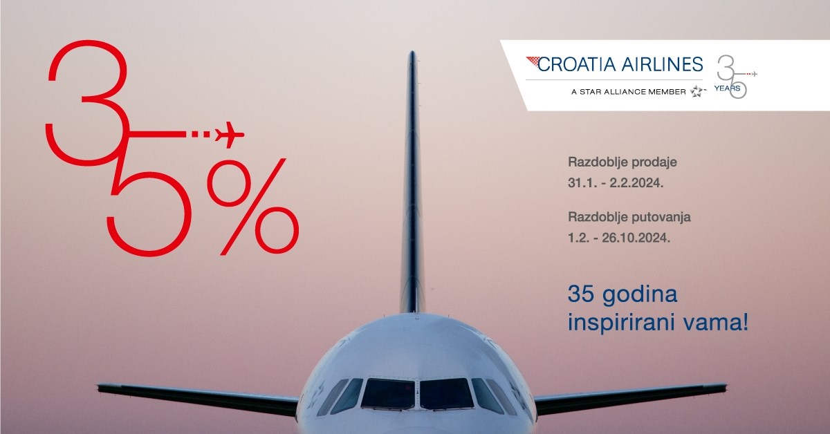 35% popusta povodom 35 godina Croatia Airlinesa