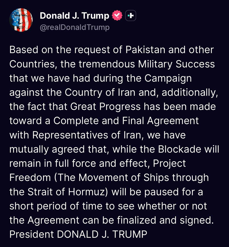 Trump: Pauziramo operaciju "Projekt sloboda"
