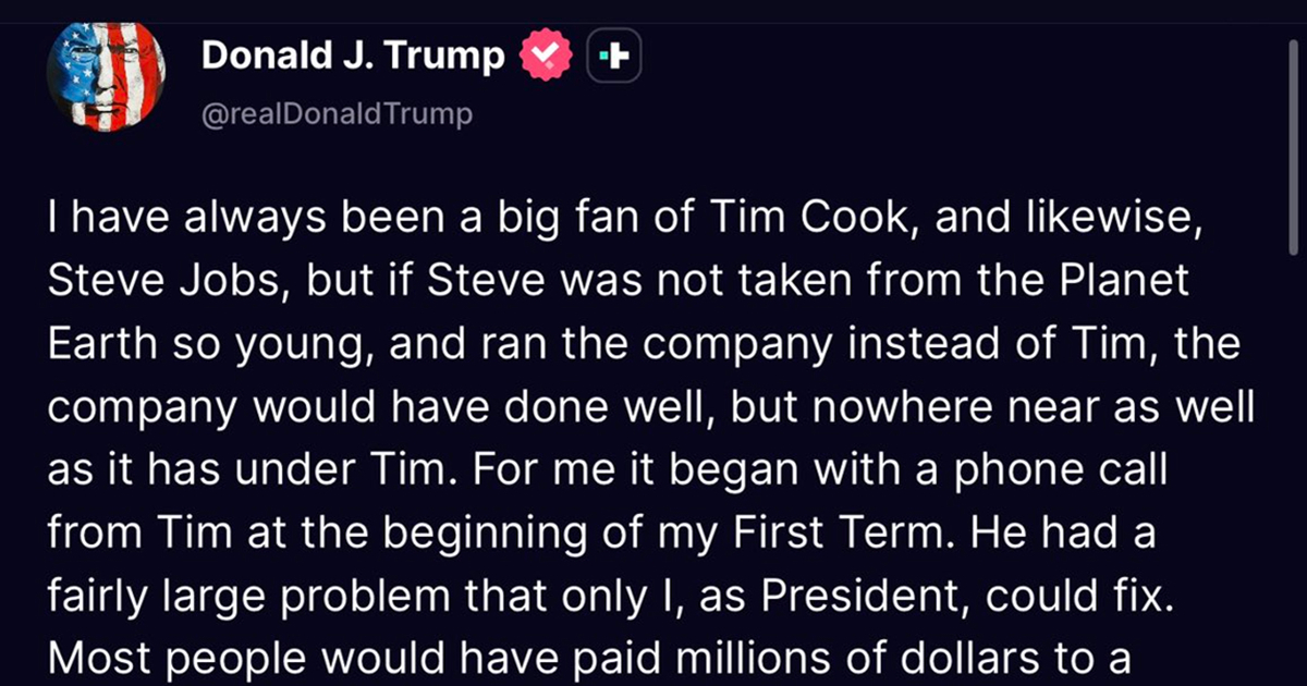 Trump: Apple pod Jobsom ne bi poslovao ni približno toliko dobro kao pod Cookom