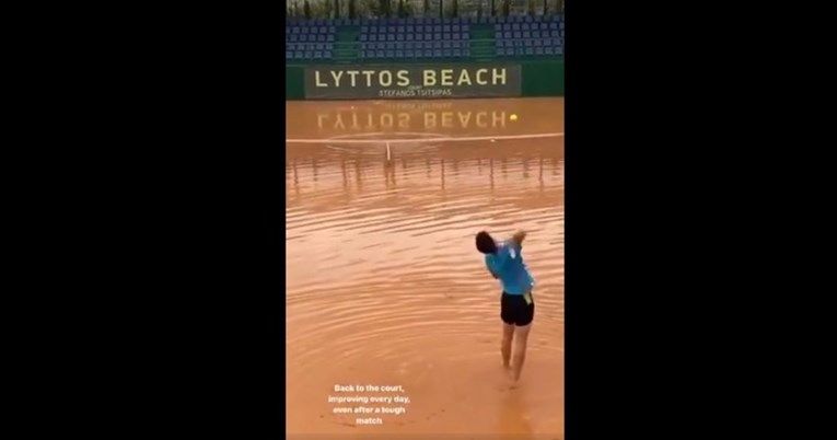 VIDEO Ogroman pljusak pogodio Kretu, pogledajte što je učinio od teniskog terena