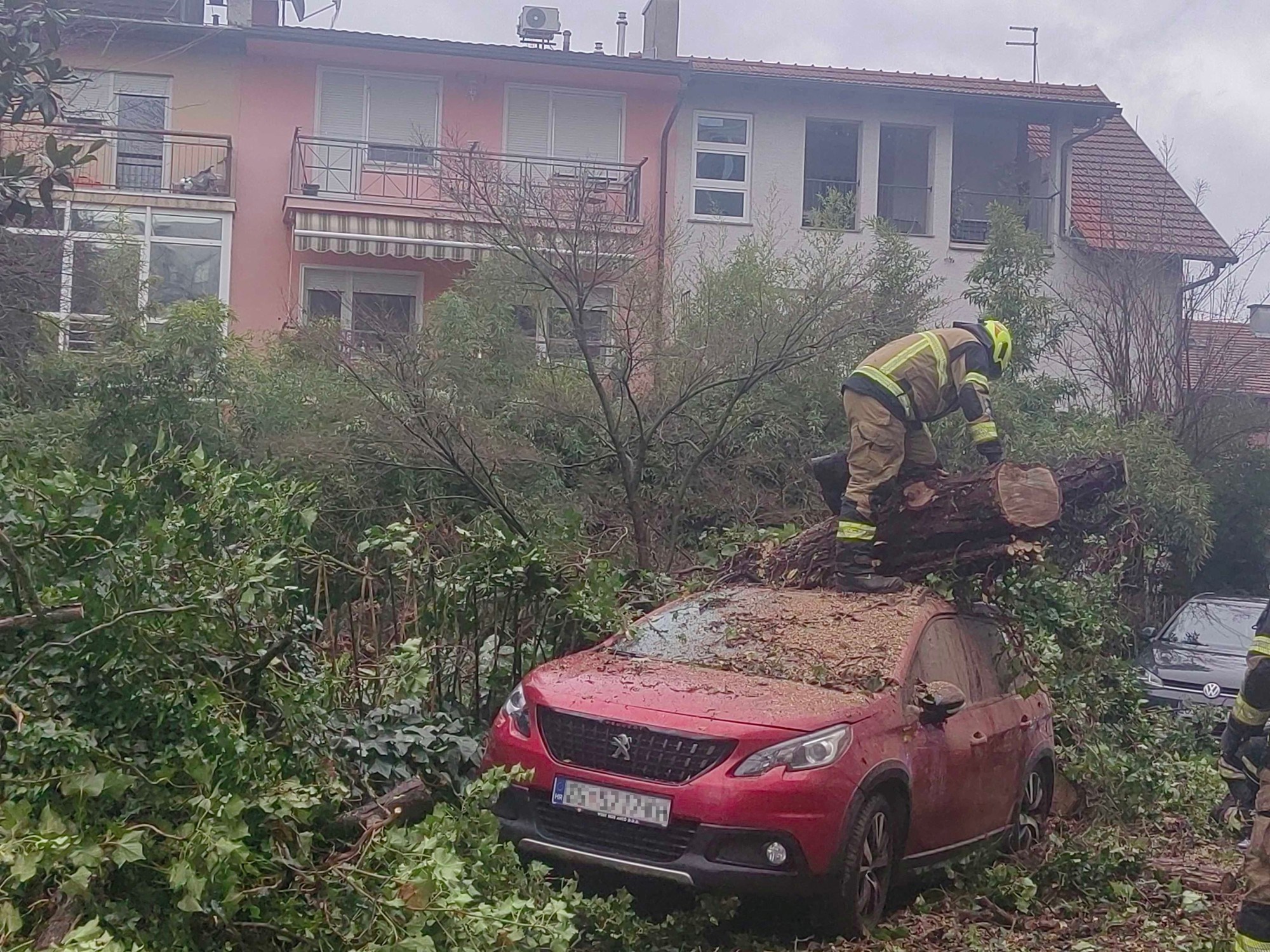 FOTO U Zagrebu stablo palo na parkirane aute