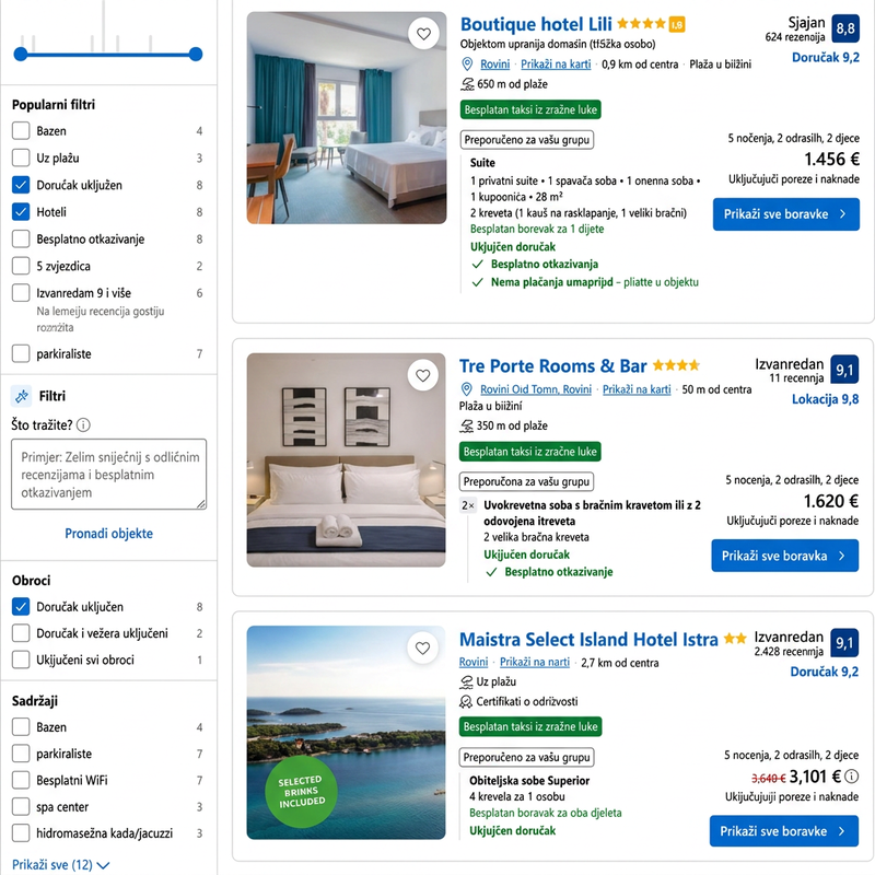 Ponuda hotelskog smještaja u Rovinju za četveročlanu obitelj 
