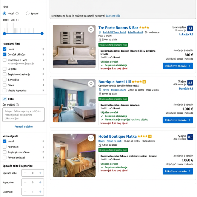 Ponuda hotelskog smještaja u Rovinju za dvoje odraslih