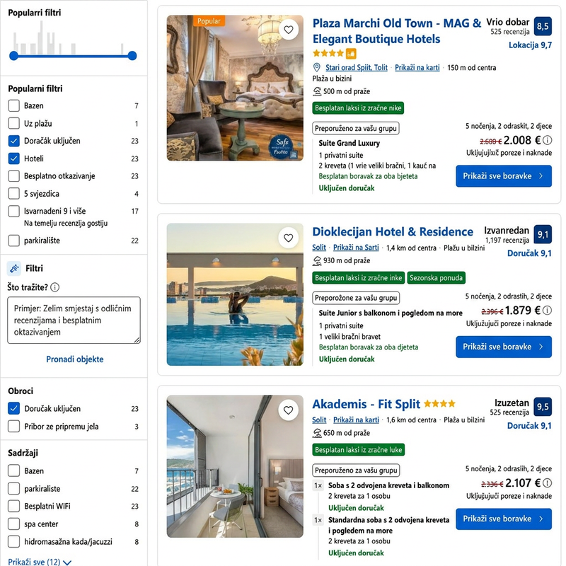 Ponuda hotelskog smještaja u Splitu za četveročlanu obitelj 