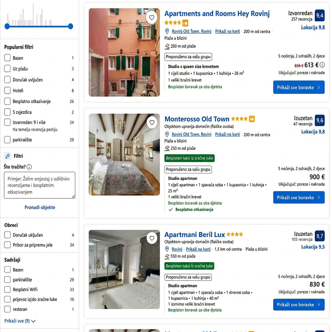 Ponuda apartmanskog smještaja u Rovinju za četveročlanu obitelj 