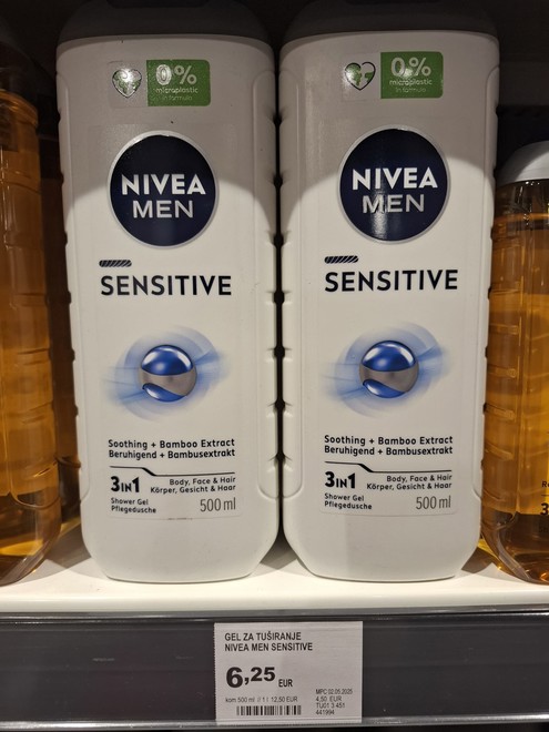 Nivea Men Sensitive gel za tuširanje 500 ml 6,25 eura ili 47,09 kn