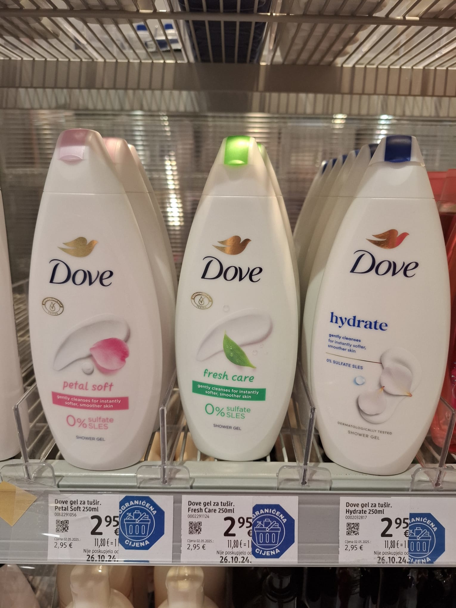 Dove gel za tuširanje 250 ml, 2,95 eura ili 22,23 kn