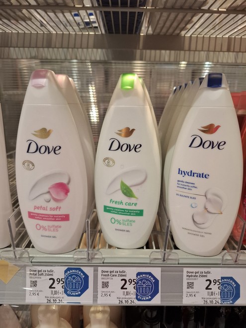 Dove gel za tuširanje 250 ml, 2,95 eura ili 22,23 kn