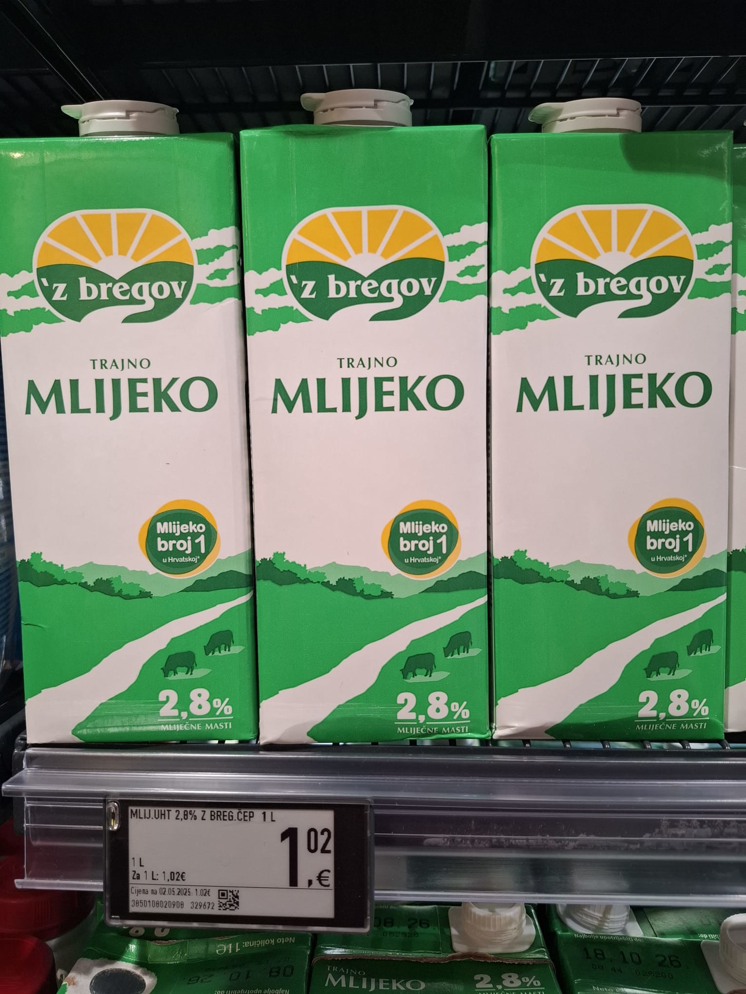 Z bregov 1l mlijeka 1,02 eura ili 7,69 kn