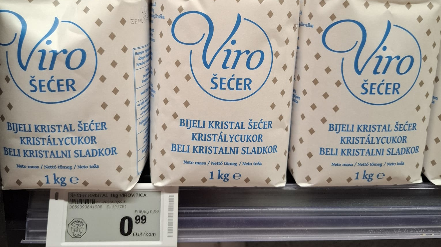 Šećer kristal 1 kg 0,99 eura ili 7,46 kn 